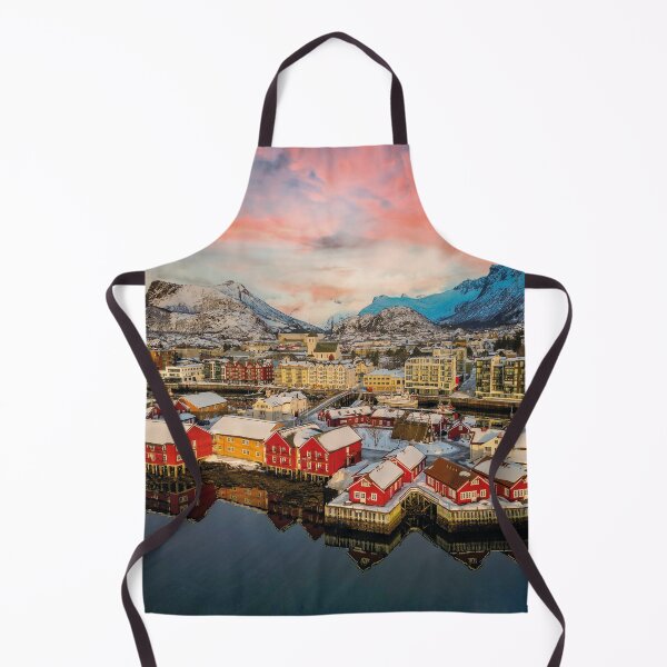 Item preview, Lofoten panorama with red fishermen's huts on the fjord at sunset designed and sold by Mauswohn.