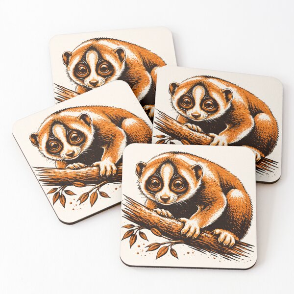 Item preview, Slow Loris Illustration – Cute Primate Retro 3 Color Linocut Style designed and sold by DrizzyV.