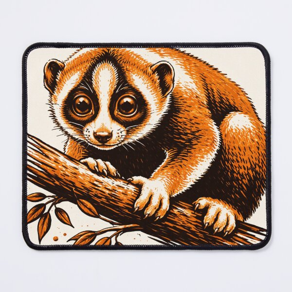 Item preview, Slow Loris Illustration – Cute Primate Retro 3 Color Linocut Style designed and sold by DrizzyV.