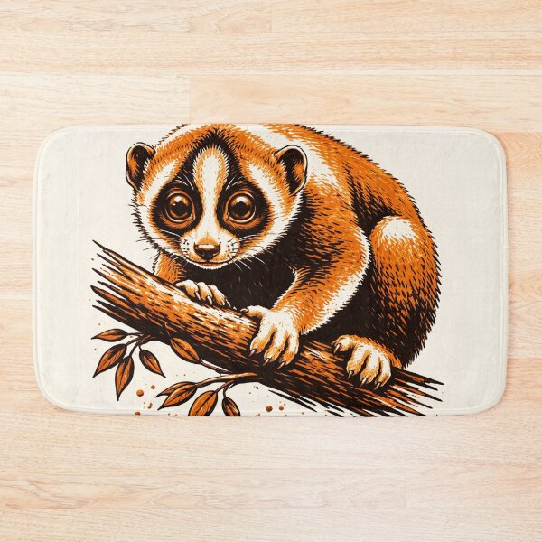 Item preview, Slow Loris Illustration – Cute Primate Retro 3 Color Linocut Style designed and sold by DrizzyV.