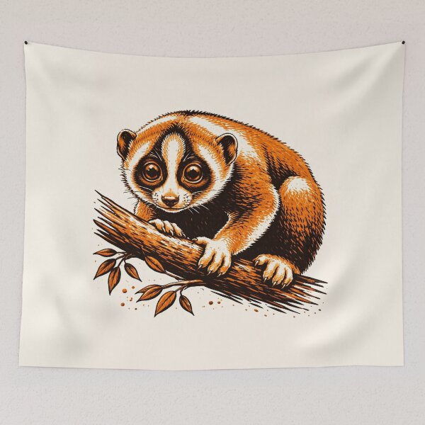 Item preview, Slow Loris Illustration – Cute Primate Retro 3 Color Linocut Style designed and sold by DrizzyV.