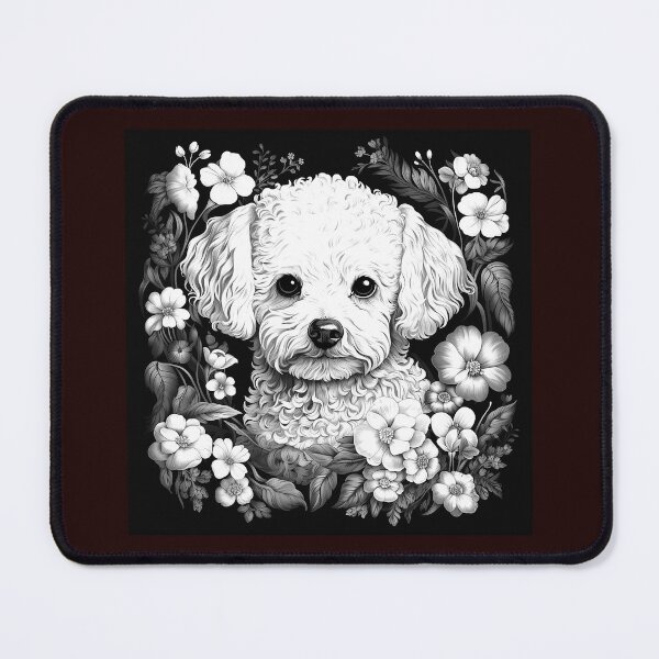 Item preview, Floral White Poodle Portrait Black and White Dog Illustration designed and sold by inkoutninja.