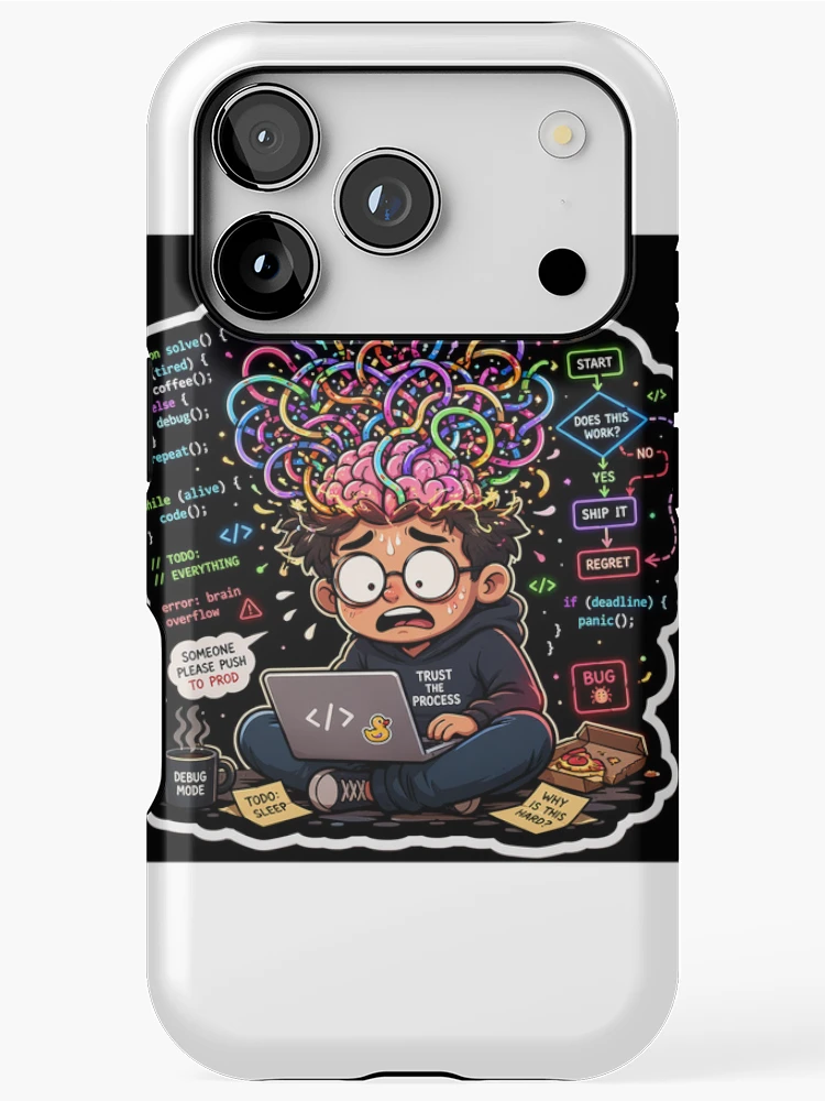Thumbnail 1 of 4, iPhone Case, Brain Overflow: Debugging My Existence designed and sold by CodingPrintHub.