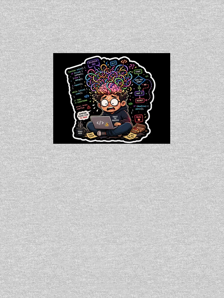 Thumbnail 6 of 6, Pullover Hoodie, Brain Overflow: Debugging My Existence designed and sold by CodingPrintHub.