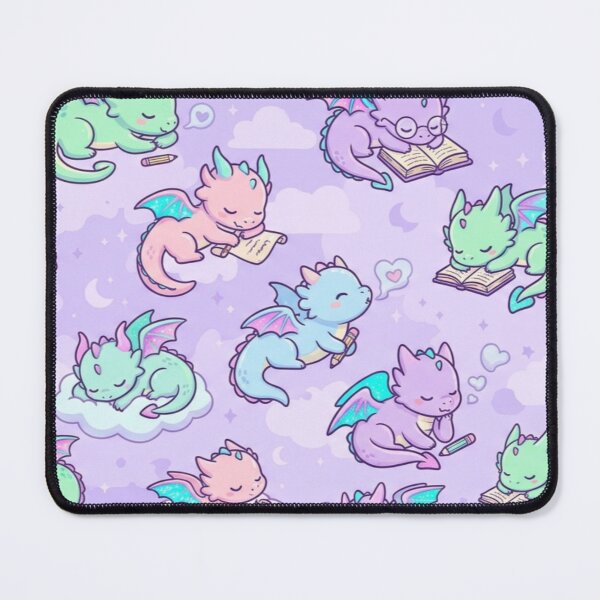 Item preview, Cute Kawaii Sleepy Dragons & Magic Books Pastel Fantasy Pattern designed and sold by InnerwayStudio.