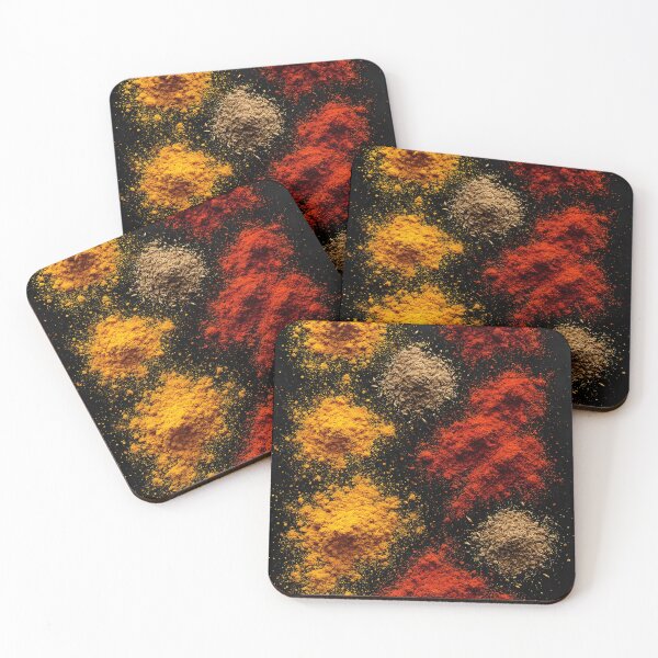 Item preview, Colorful Spice Powder Piles on Black Background – Creative Top View designed and sold by EmeraldeaArt.