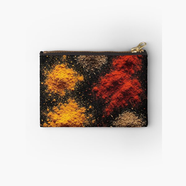 Item preview, Colorful Spice Powder Piles on Black Background – Creative Top View designed and sold by EmeraldeaArt.