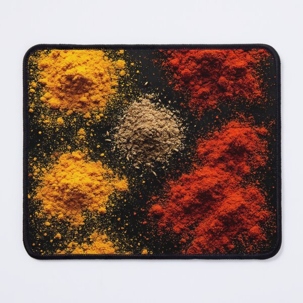 Item preview, Colorful Spice Powder Piles on Black Background – Creative Top View designed and sold by EmeraldeaArt.