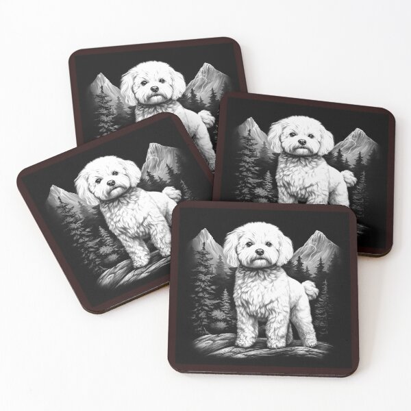 Item preview, White Poodle in Mountain Forest Black and White Dog Illustration designed and sold by inkoutninja.