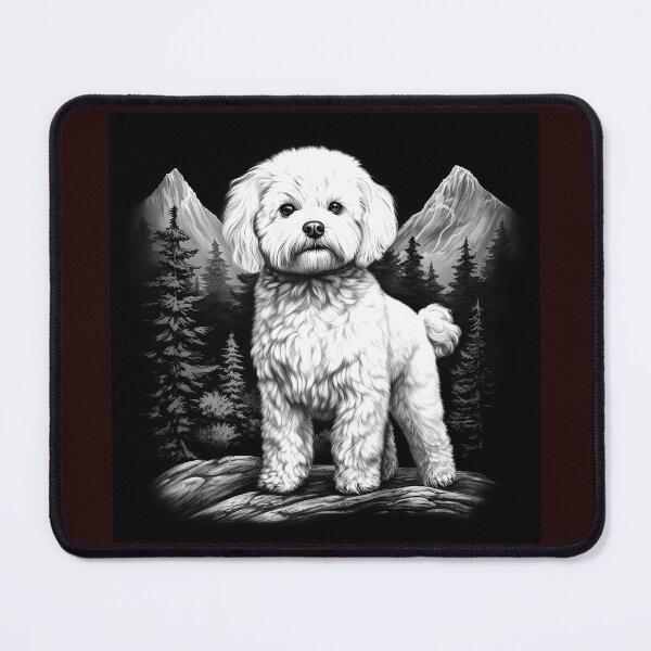 Item preview, White Poodle in Mountain Forest Black and White Dog Illustration designed and sold by inkoutninja.