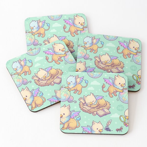 Item preview, Cute Kawaii Baby Griffin Explorers & Magic Globe Pastel Pattern designed and sold by InnerwayStudio.