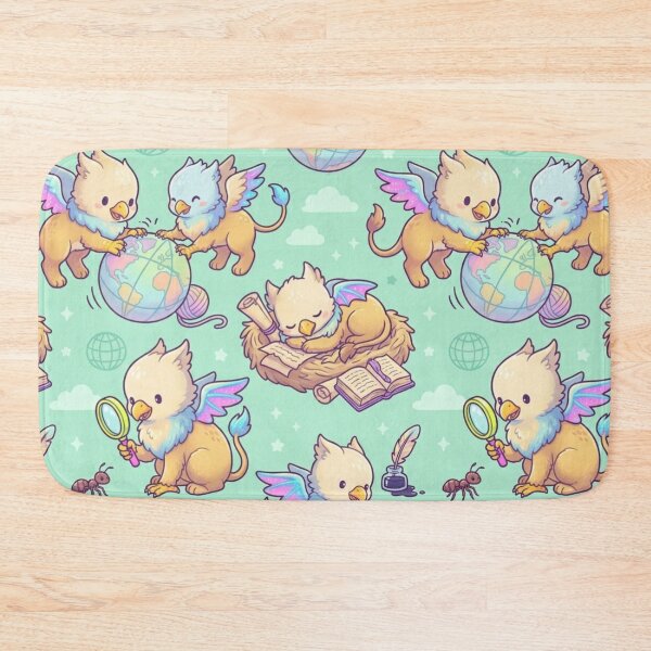 Item preview, Cute Kawaii Baby Griffin Explorers & Magic Globe Pastel Pattern designed and sold by InnerwayStudio.