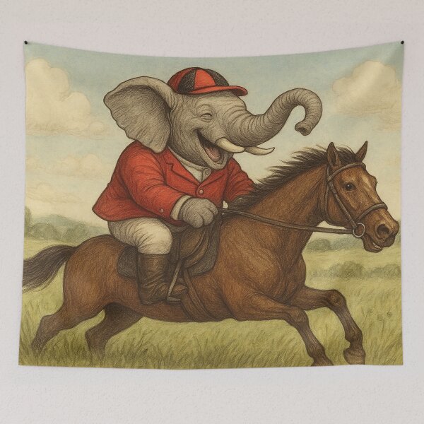 Item preview, Funny elephant as a jockey on a galloping horse illustration designed and sold by Mauswohn.