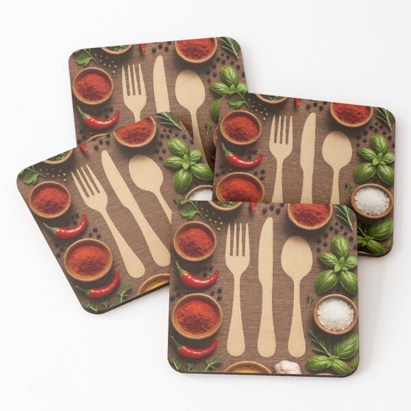 Item preview, Rustic Wooden Cutlery with Chili Peppers, Herbs, and Spice Powder designed and sold by EmeraldeaArt.