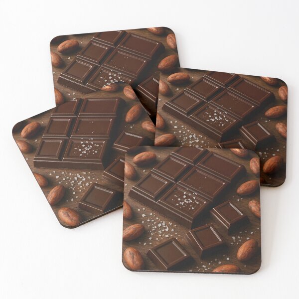 Item preview, Dark Chocolate Bar with Cocoa Beans on Rustic Wooden Surface designed and sold by EmeraldeaArt.