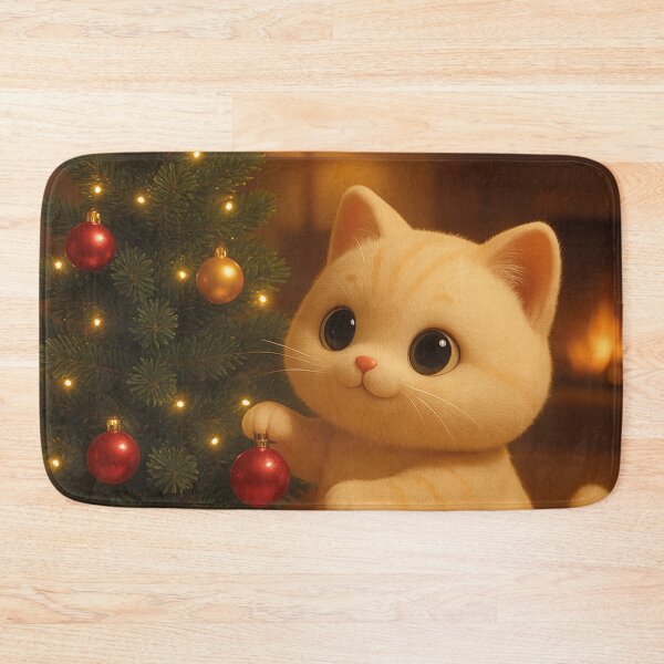 Item preview, Cute orange cat decorates Christmas tree with red baubles designed and sold by Mauswohn.