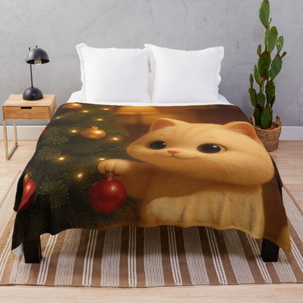 Item preview, Cute orange cat decorates Christmas tree with red baubles designed and sold by Mauswohn.