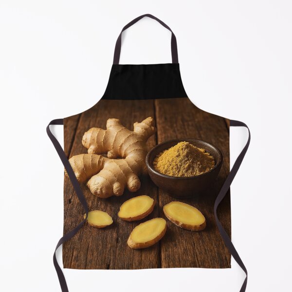 Item preview, Fresh Ginger Root with Slices and Powder in Small Bowl on Wooden Surface designed and sold by EmeraldeaArt.