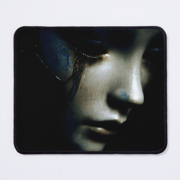 Item preview, Dark Cyberpunk Android Face Melancholy Portrait designed and sold by cyberartmaker.