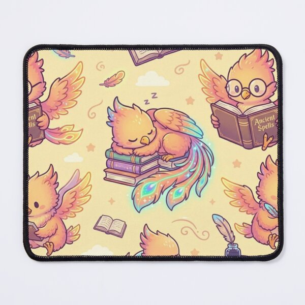 Item preview, Cute Kawaii Phoenix Nerd Scholar Reading Magic Books Pattern designed and sold by InnerwayStudio.