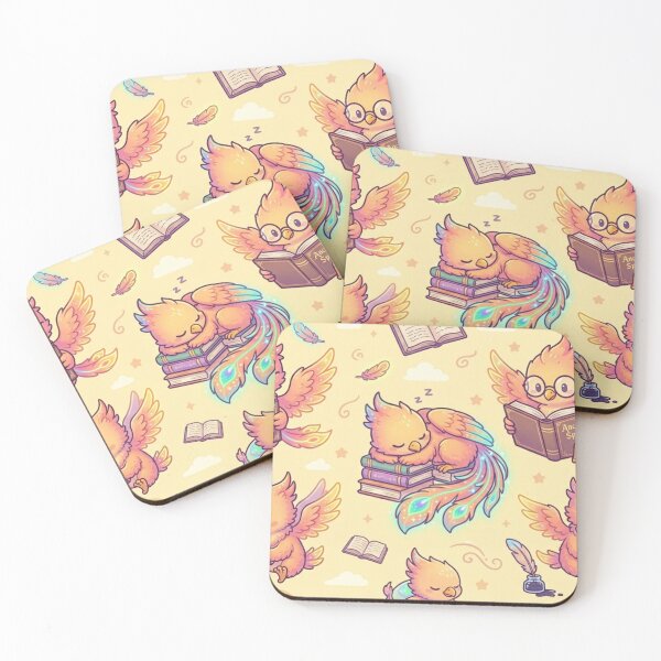 Item preview, Cute Kawaii Phoenix Nerd Scholar Reading Magic Books Pattern designed and sold by InnerwayStudio.