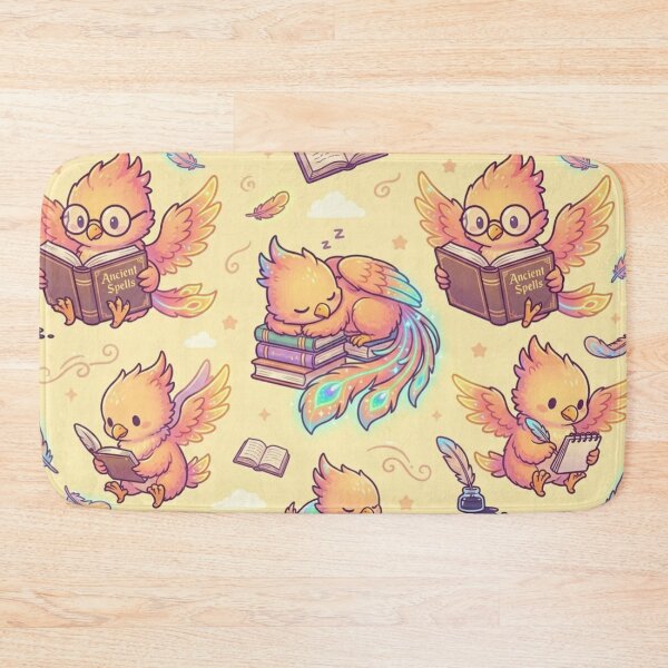 Item preview, Cute Kawaii Phoenix Nerd Scholar Reading Magic Books Pattern designed and sold by InnerwayStudio.