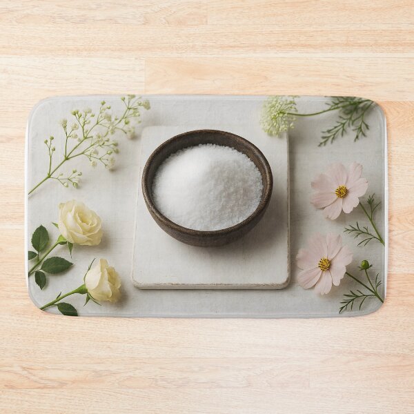 Item preview, White Powder Salt in Dark Brown Bowl with Light Pink Florals – Culinary Styling Concept designed and sold by EmeraldeaArt.