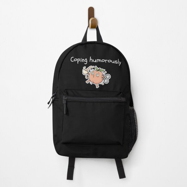 Item preview, Coping Humorously Cute Peach Meme – Chaotic Funny Minimal Cartoon Sticker (black BG) designed and sold by Peachito Lab.