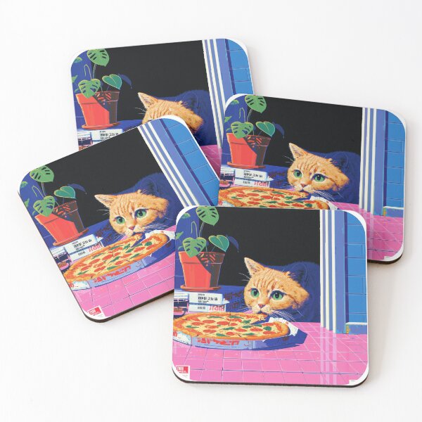 Item preview, Retro Orange Cat Eating Pizza Vintage Style Illustration designed and sold by Meow-Attitude.