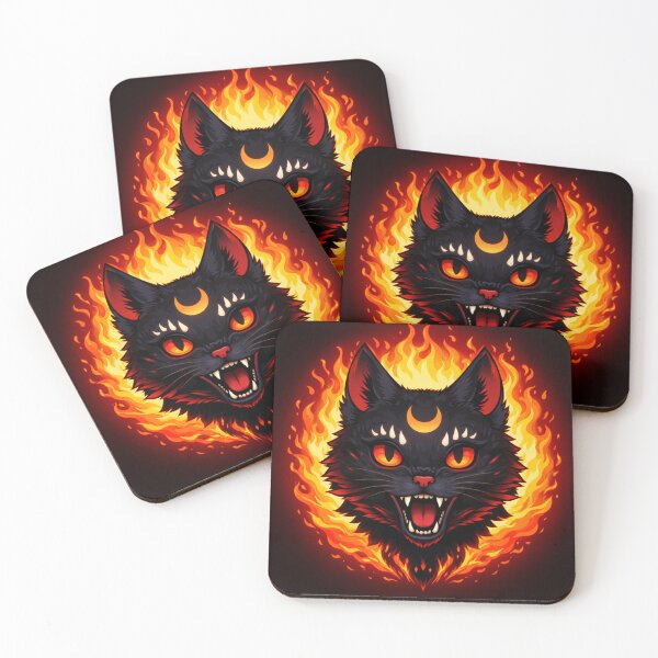 Item preview, Demon Black Cat Fire Gothic Graphic | Hell Cat Dark Aesthetic T-Shirt Design designed and sold by ArtoryNest.