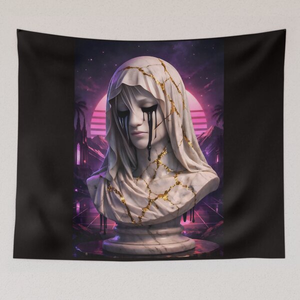 Item preview, The Weeping Statue: Kintsugi Veil & Synthwave Gothic Marble Bust designed and sold by Studio77-Gothic.