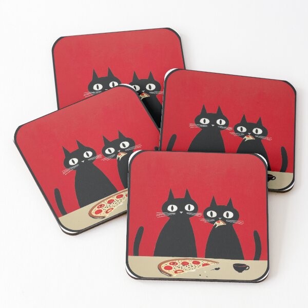 Item preview, Cute Black Cats Sharing Pizza Friendship Cat Design designed and sold by Meow-Attitude.