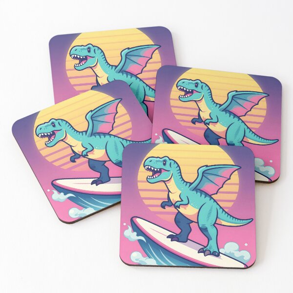 Item preview, Retro Synthwave Surfing T-Rex Dragon Illustration designed and sold by NEOCHRONOS.