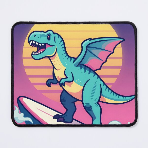 Item preview, Retro Synthwave Surfing T-Rex Dragon Illustration designed and sold by NEOCHRONOS.