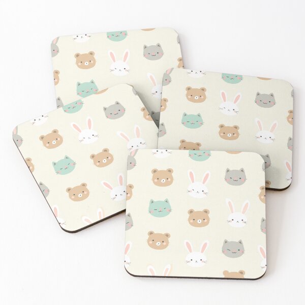 Item preview, Cute Animal Faces Seamless Pattern – Kawaii Bear, Cat & Bunny designed and sold by skysshobu.