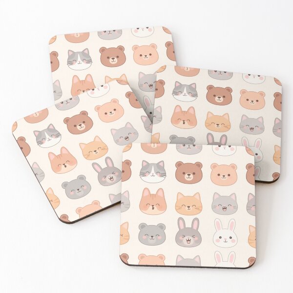 Item preview, Kawaii Animal Pattern – Adorable Pastel Bear, Cat & Bunny Faces designed and sold by skysshobu.