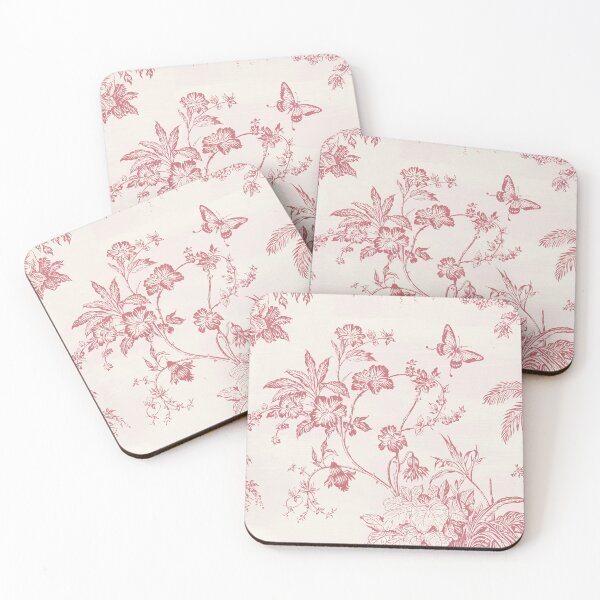 Item preview, Pink Toile de Jouy Botanical Pattern – French Floral Butterfly Vintage Design designed and sold by Tamas Das.
