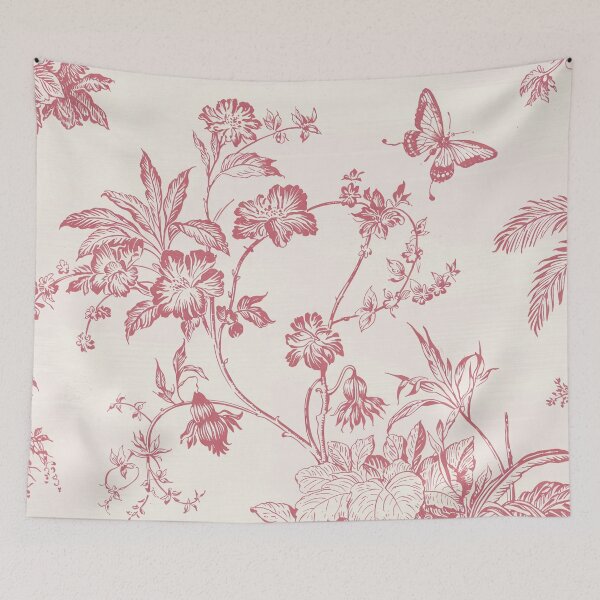 Item preview, Pink Toile de Jouy Botanical Pattern – French Floral Butterfly Vintage Design designed and sold by Tamas Das.
