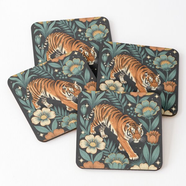Item preview, Mystical Tiger Celestial Moon Floral Illustration designed and sold by NEOCHRONOS.