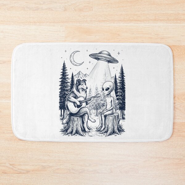 Item preview, Vintage Collie Playing Guitar With Alien And UFO Dog Lover designed and sold by DoodleTortle.