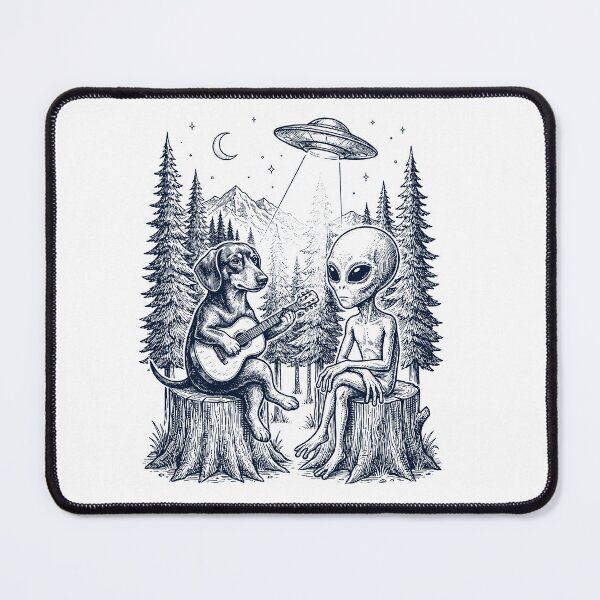 Item preview, Vintage Dachshund Playing Guitar With Alien And UFO Dog Lover designed and sold by DoodleTortle.