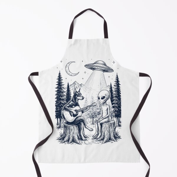 Item preview, Vintage Doberman Pinscher Playing Guitar With Alien And UFO Dog Lover designed and sold by DoodleTortle.
