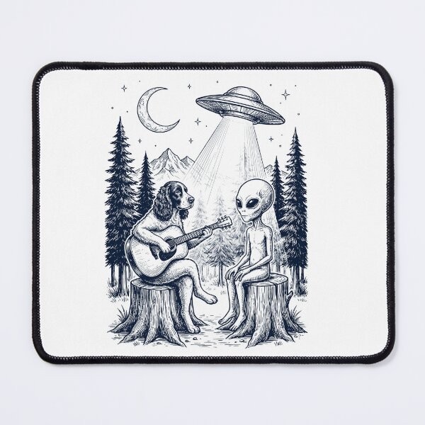 Item preview, Vintage English Springer Spaniel Playing Guitar With Alien And UFO Dog Lover designed and sold by DoodleTortle.