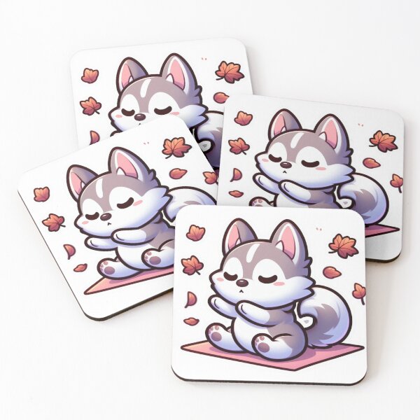 Item preview, Cute Husky Fall Yoga Sticker-Kawaii Dog Autumn Meditation Cozy Leaves designed and sold by carestazafeli.