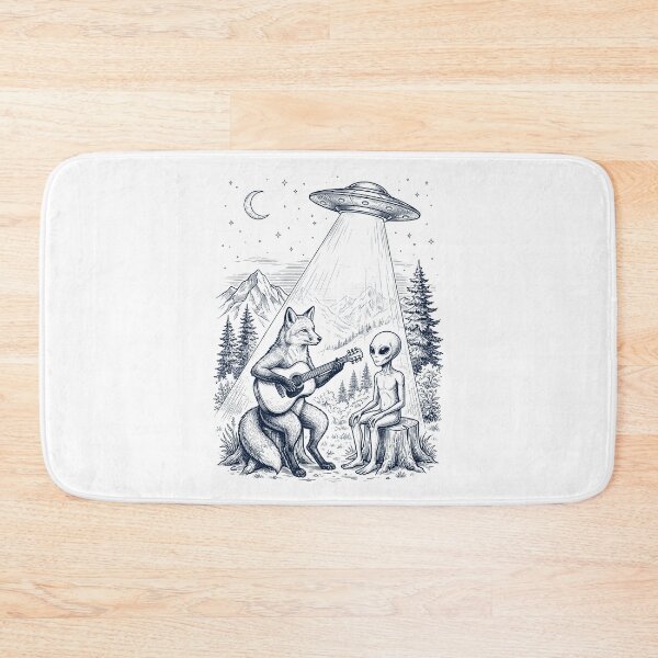 Item preview, Vintage Fox Playing Guitar With Alien And UFO Animal Lover designed and sold by DoodleTortle.