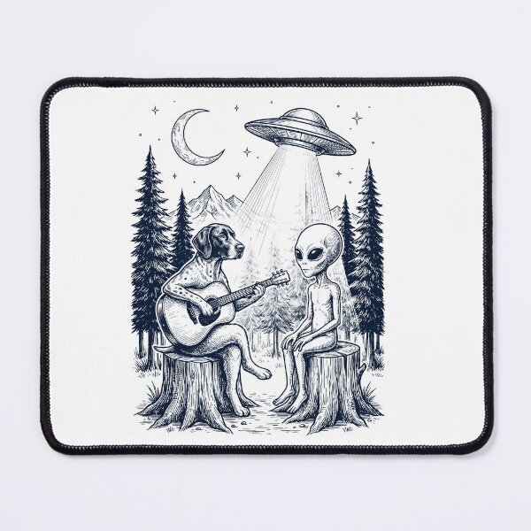 Item preview, Vintage German Shorthaired Pointer Playing Guitar With Alien And UFO Dog Lover designed and sold by DoodleTortle.