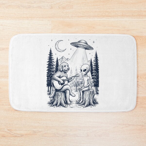 Item preview, Vintage Goldendoodle Playing Guitar With Alien And UFO Dog Lover designed and sold by DoodleTortle.