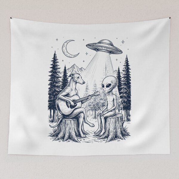 Item preview, Vintage Greyhound Playing Guitar With Alien And UFO Dog Lover designed and sold by DoodleTortle.