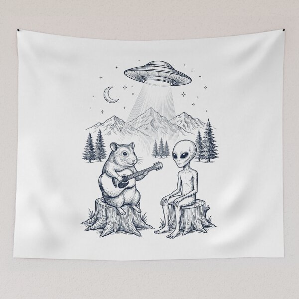Item preview, Vintage Hamster Playing Guitar With Alien And UFO Animal Lover designed and sold by DoodleTortle.