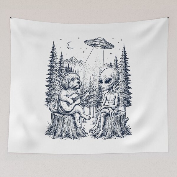 Item preview, Vintage Havanese Playing Guitar With Alien And UFO Dog Lover designed and sold by DoodleTortle.